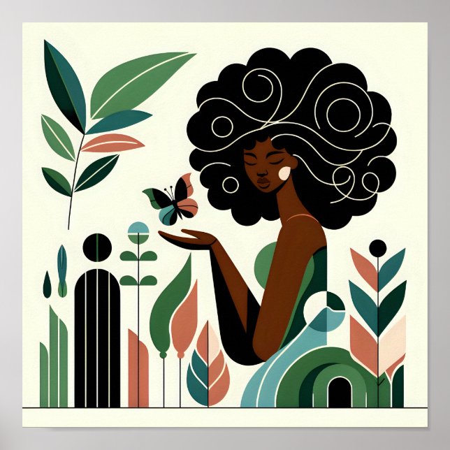 African American Woman Holding a Butterfly Poster (Framsidan)