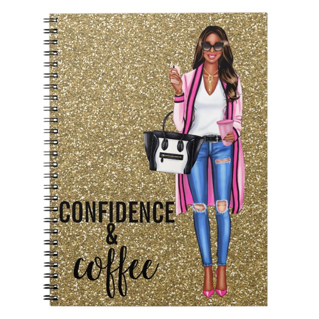 African American Woman in Rosa Notebook Anteckningsbok (Framsidan)