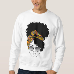 African American Woman Kente Trasa Headband Natura Lång Ärmad Tröja
