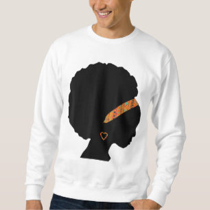 African American Woman Kente Trasa Headband Natura Lång Ärmad Tröja