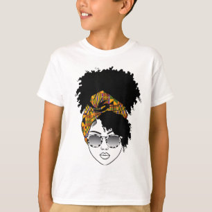 African American Woman Kente Trasa Headband Natura T Shirt