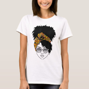 African American Woman Kente Trasa Headband Natura T Shirt