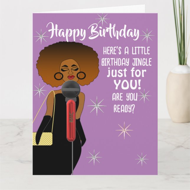 African American Woman Singing Microphone Kort (Framsida)