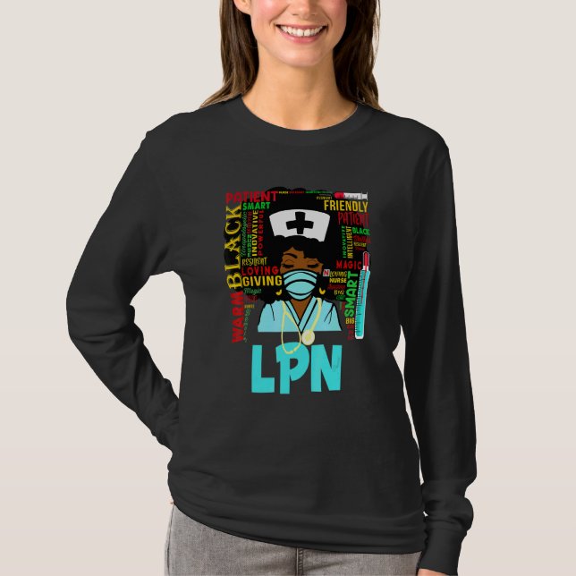 African American Women Black Lpn Nurse T Shirt (Framsida)