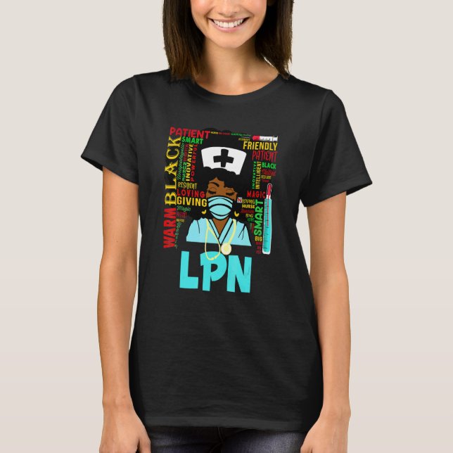 African American Women Black Lpn Nurse T Shirt (Framsida)