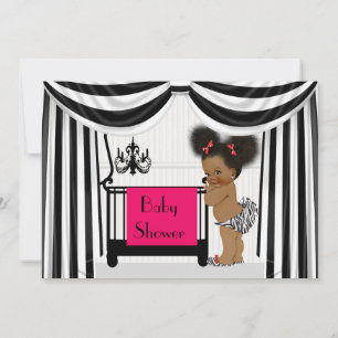African AmericanZebra Print and Drapes Baby Shower Inbjudningar