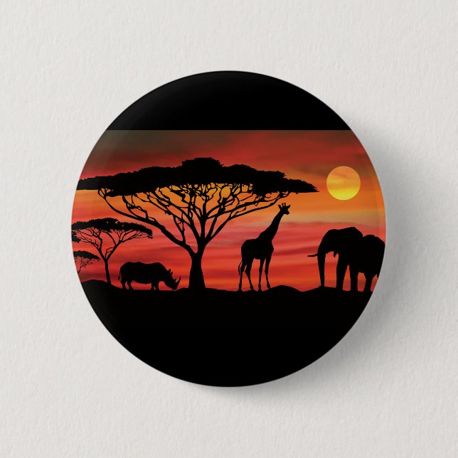 African-Animals and-Sunset Knapp (Framsida)