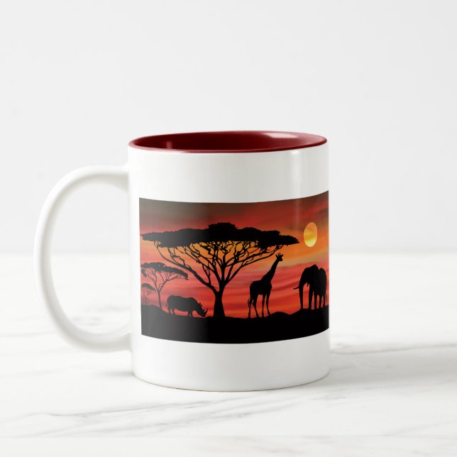 African-Animals and-Sunset Två-Tonad Mugg (Vänster)