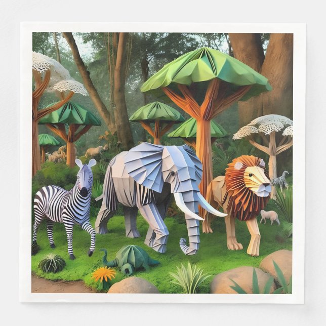  African animals in origame Pappersservett (Framsida)