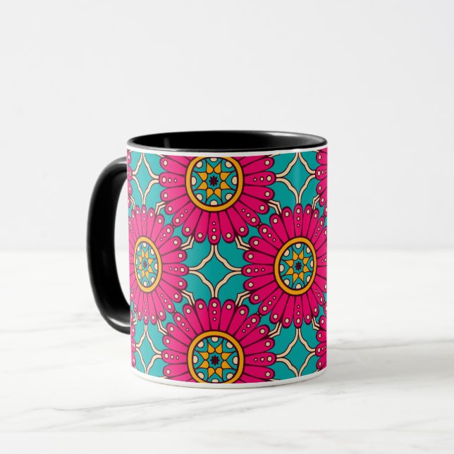African Ankara Print Magenta & Teal Mugg (Framsida vänster)