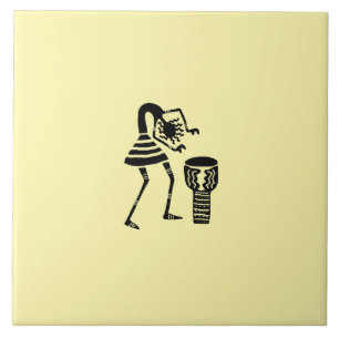 African Art Cute Silhouette Music Girl Kakelplatta