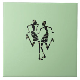 African Art Silhouette Dancers Kakelplatta