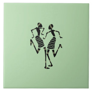 African Art Silhouette Dancers Kakelplatta