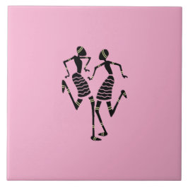 African Art Silhouette Dancers Modern Rosa Kakelplatta