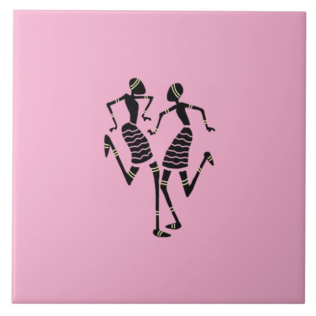 African Art Silhouette Dancers Modern Rosa Kakelplatta (Framsidan)