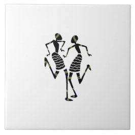 African Art Silhouette Dancers White Kakelplatta