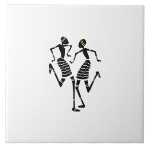 African Art Silhouette Dancers White Kakelplatta