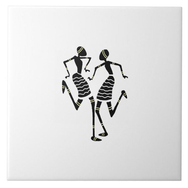 African Art Silhouette Dancers White Kakelplatta (Framsidan)