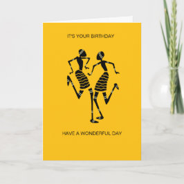 African Art Silhouette Joy Dance Orange Birthday Kort