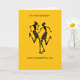 African Art Silhouette Joy Dance Orange Birthday Kort