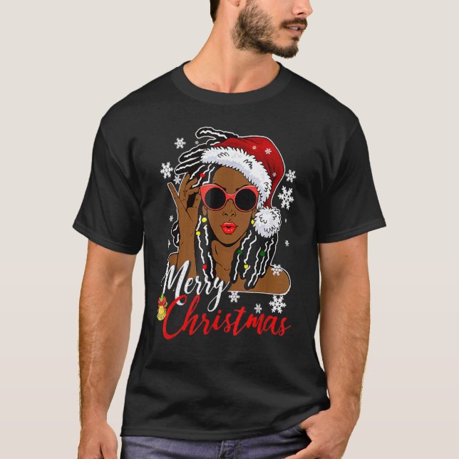 African Black Girl Christmas Santa Claus Merry Chr T Shirt (Framsida)
