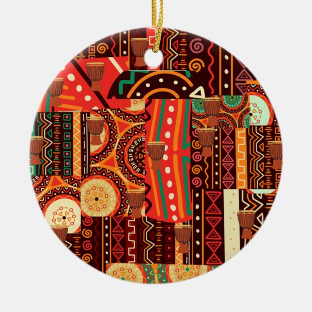African Black Kente Tribal Mönster decor Julgransprydnad Keramik (Framsidan)