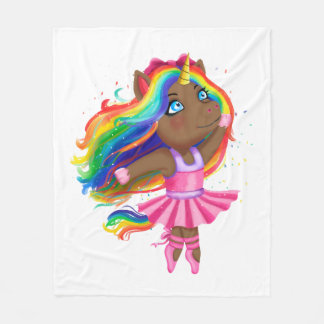 African Black Unicorn Girl Ballerina Dancing Gift Fleecefilt