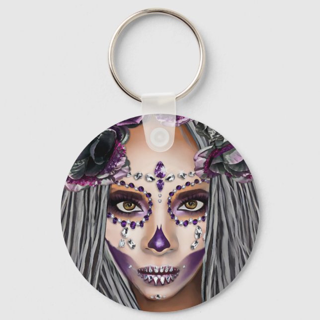 African Black Woman Voodoo Priestsess Fantasy art Nyckelring (Framsida)