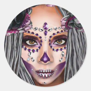 African Black Woman Voodoo Priestsess Fantasy art Runt Klistermärke