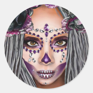 African Black Woman Voodoo Priestsess Fantasy art Runt Klistermärke
