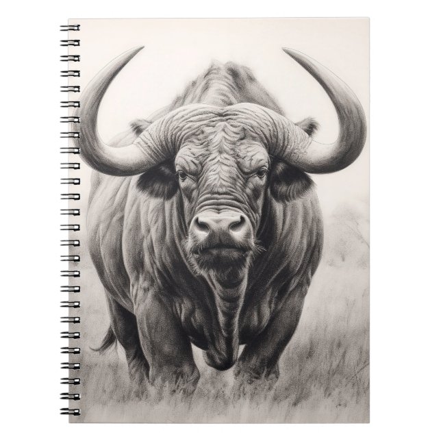 African Buffalo Pencil Teckning Anteckningsbok (Framsidan)