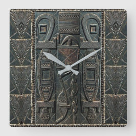 African Carving Clock Fyrkantig Klocka