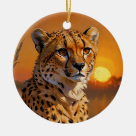 African Cheetah vid sunset Julgransprydnad Keramik