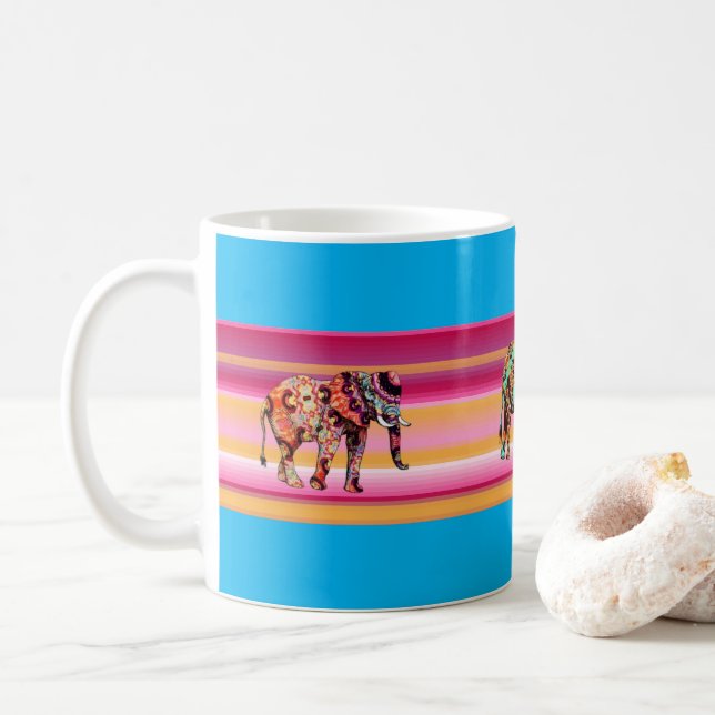 African Colorful Elephants Rand Mugg (Med munk)