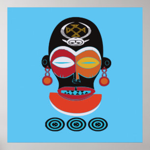 African colorful tribe ornate mask poster