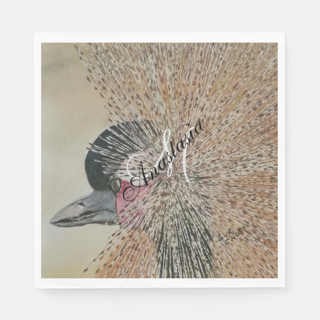 AFRICAN CRANE BIRD MONOGRAM PARTY PAPPERSSERVETT (Framsidan)