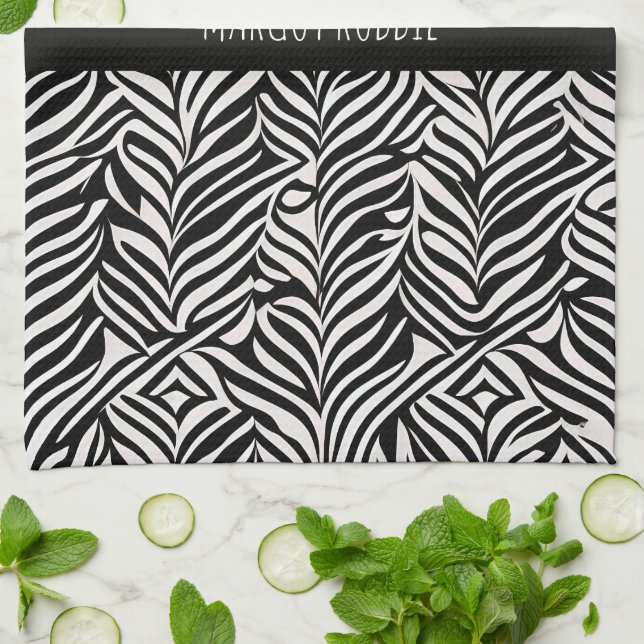 African Damask Subtle Black White Mönster Kökshandduk (Vikta)