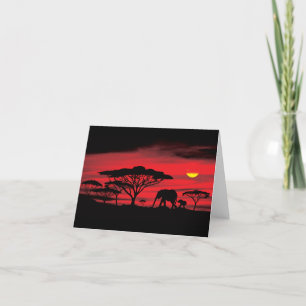 African Elephant and Red Serengeti Sunset Tack Kort