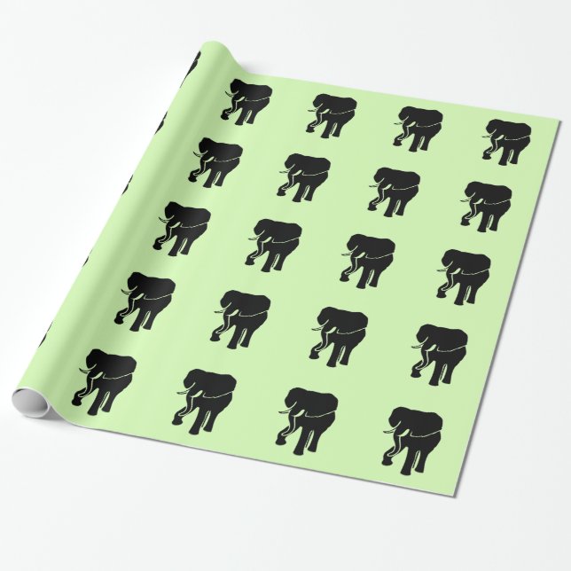 African Elephant Grönt Presentpapper (Utrullad)