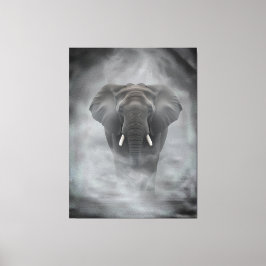 African Elephant in Misty Fog Serene Impasto Canvastryck