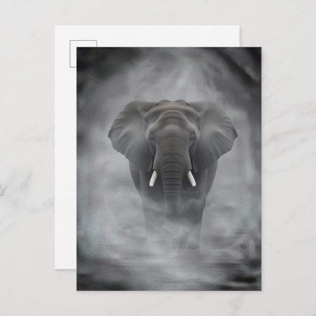 African Elephant in Misty Fog Serene Impasto Vykort (Fram/baksida)