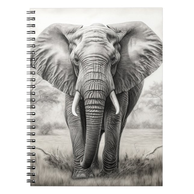 African Elephant Pencil Teckning Anteckningsbok (Framsidan)