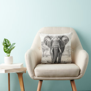 African Elephant Pencil Teckning Kudde