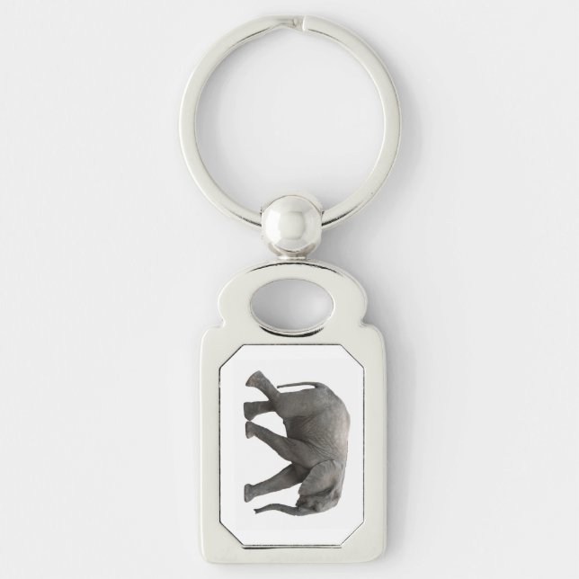 African Elephant Rektangulärt Silverfärgad Nyckelring (Framsidan)