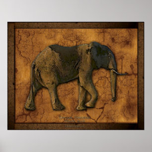 African Elephant Rustic Art Print Poster