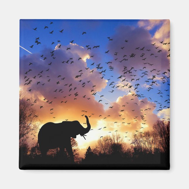 African Elephant Silhouette i Sunset Magnet (Framsidan)
