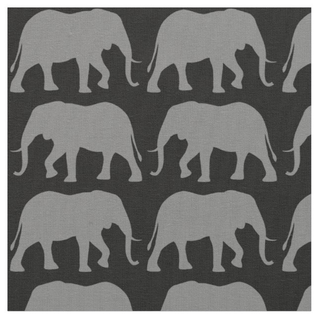African Elephant Silhouettes Wildlife Patterned Tyg (Närbild)
