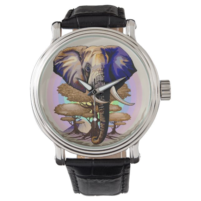 African Elephant Surreal Porträtt Armbandsur (Framsida)
