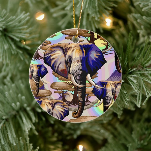 African Elephant Surreal Porträtt Julgransprydnad Keramik (Träd)