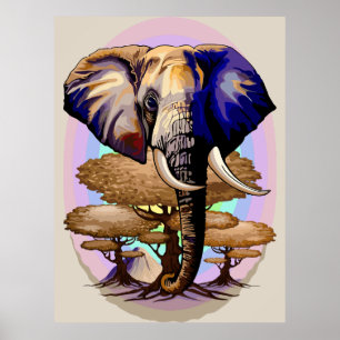 African Elephant Surreal Porträtt Poster